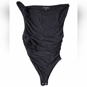 XL Black Ruched Off Shoulder Bodysuit Stretch Bodycon